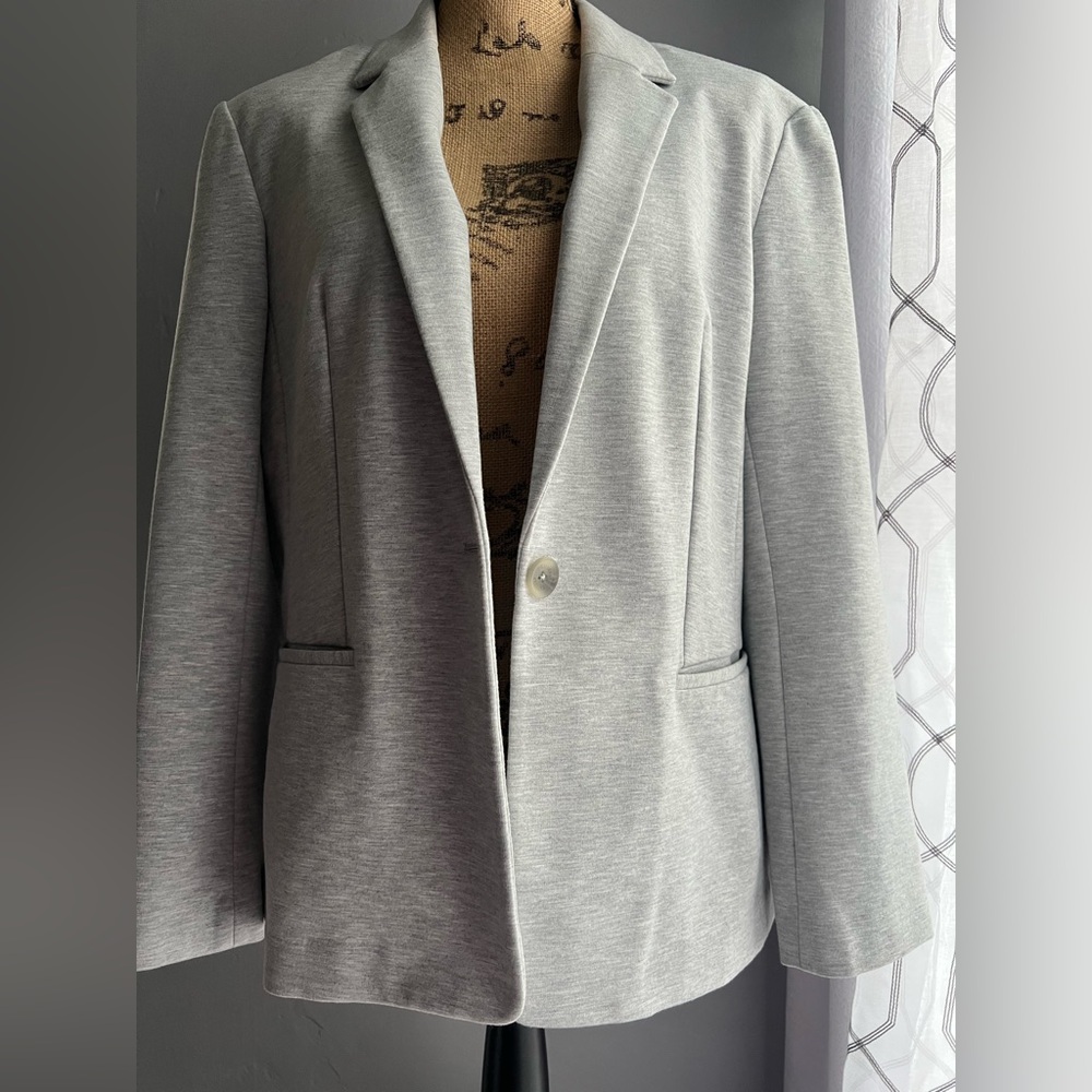 Express Light Gray Single-Button Blazer - image 3